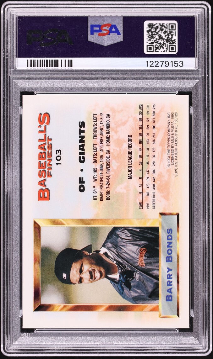 1993 Finest Refractor Barry Bonds #103 PSA 10 GEM MINT