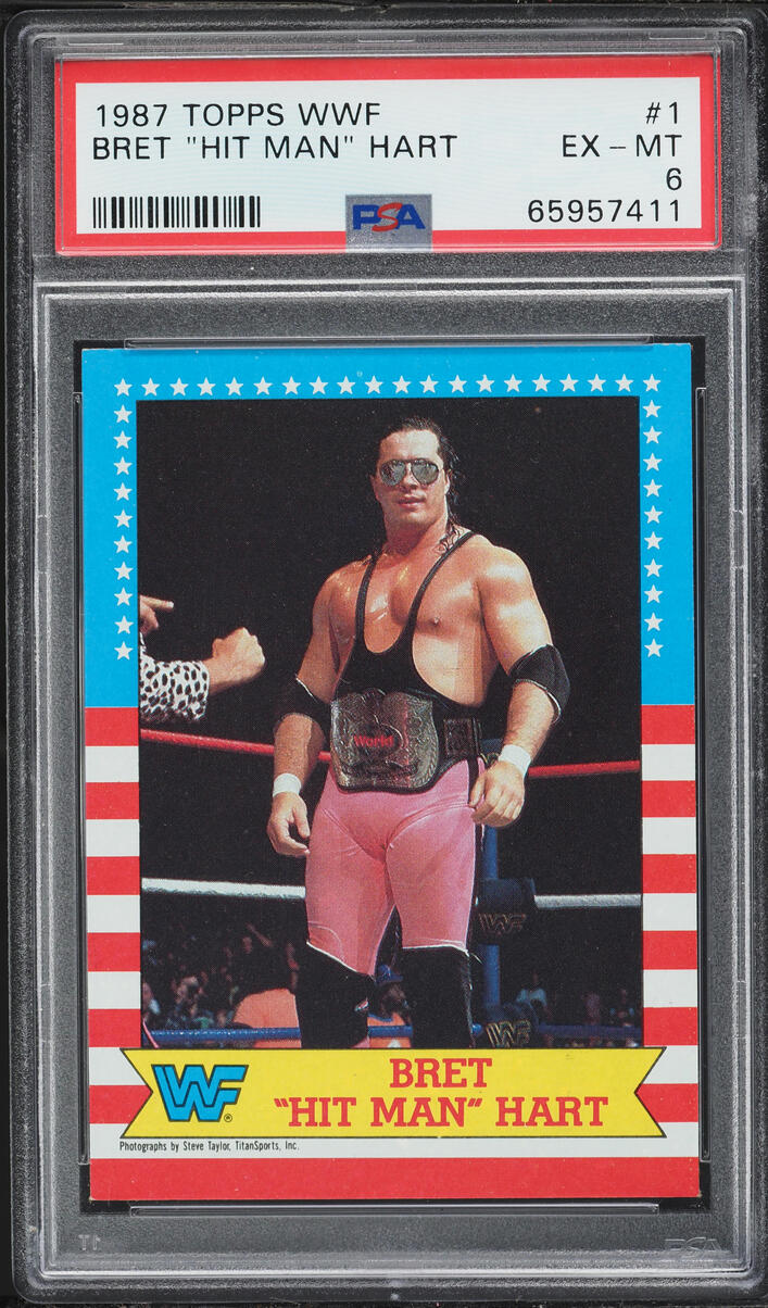 1987 Topps WWF Wrestling Bret "Hit Man" Hart ROOKIE #1 PSA 6 EXMT