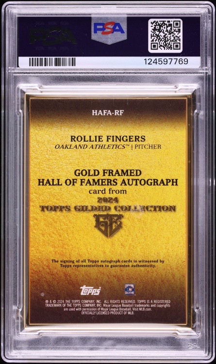 2024 Topps Gilded Collection Gold Framed Hall Of Famers Rollie Fingers AUTO /99 #HAFA-RF PSA 9