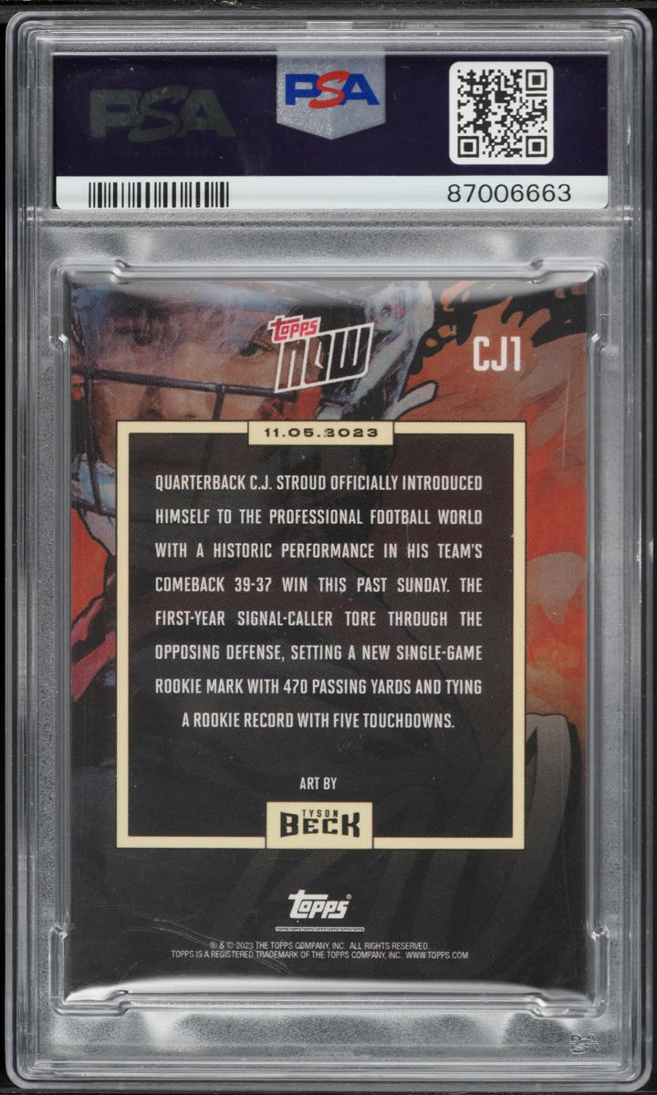 2023 Topps Now X Tyson Beck C.J. Stroud ROOKIE #CJ1 PSA 10 GEM MINT