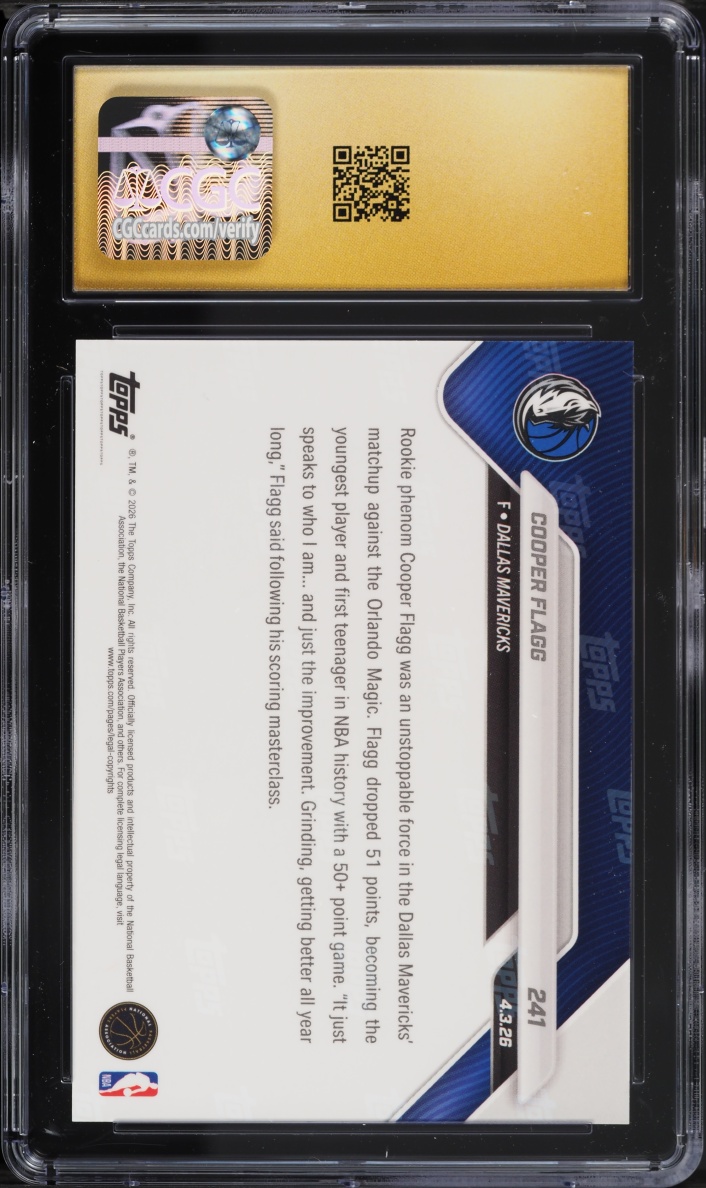 2025 Topps Now Cooper Flagg ROOKIE #241 CGC 10 PRISTINE