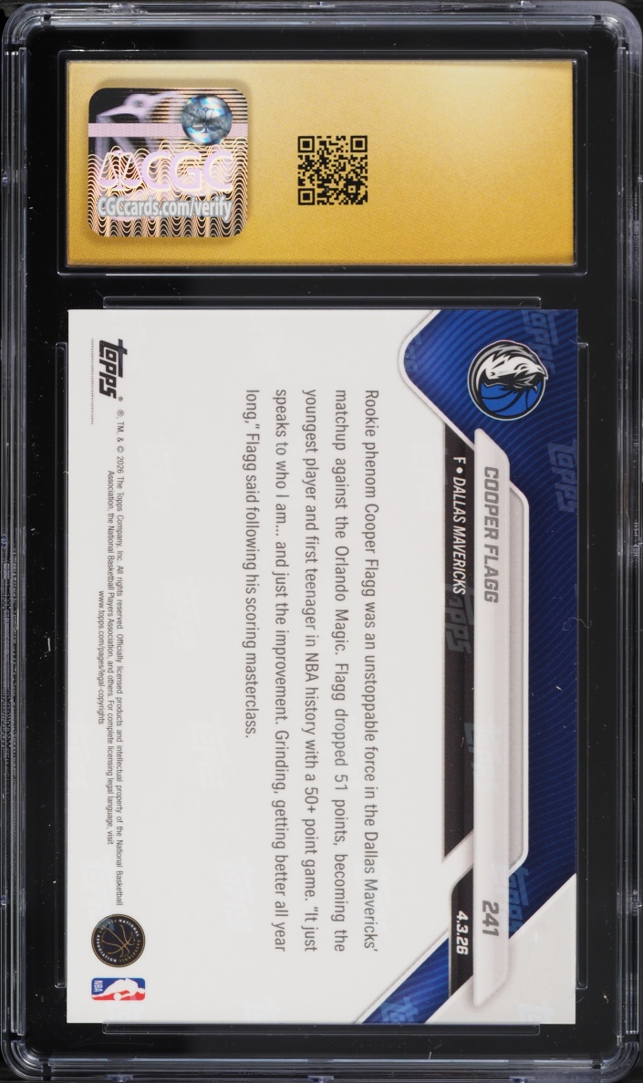2025 Topps Now Cooper Flagg ROOKIE #241 CGC 10 PRISTINE