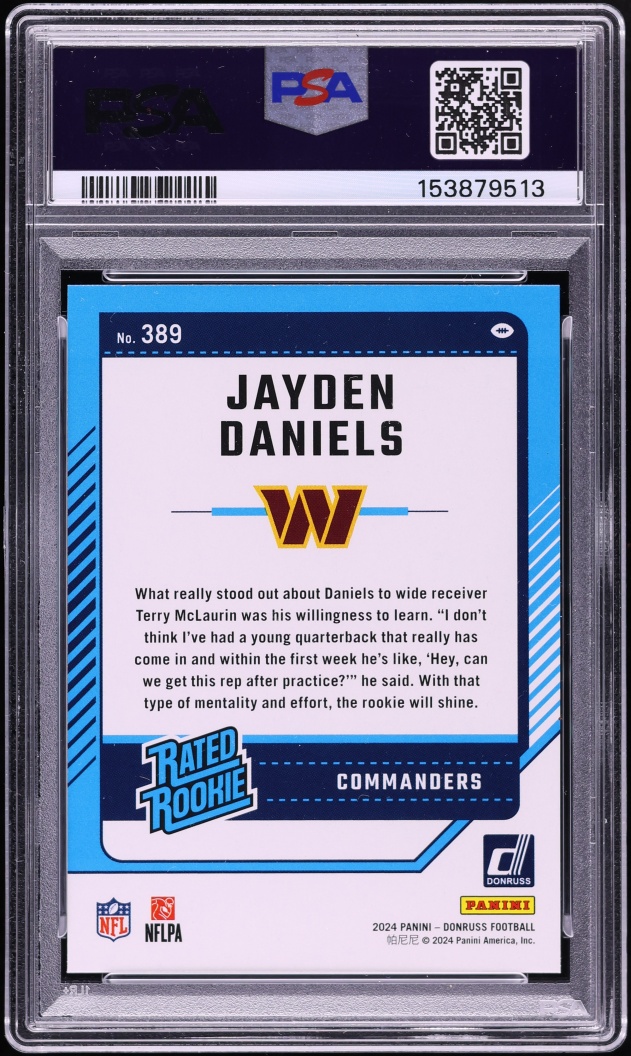2024 Donruss Press Proof Blue Jayden Daniels ROOKIE #389 PSA 9 MINT