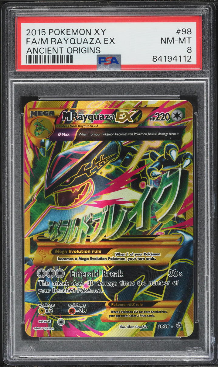 2015 Pokemon XY Ancient Origins Alt Art M Rayquaza EX #98 PSA 8 NM-MT