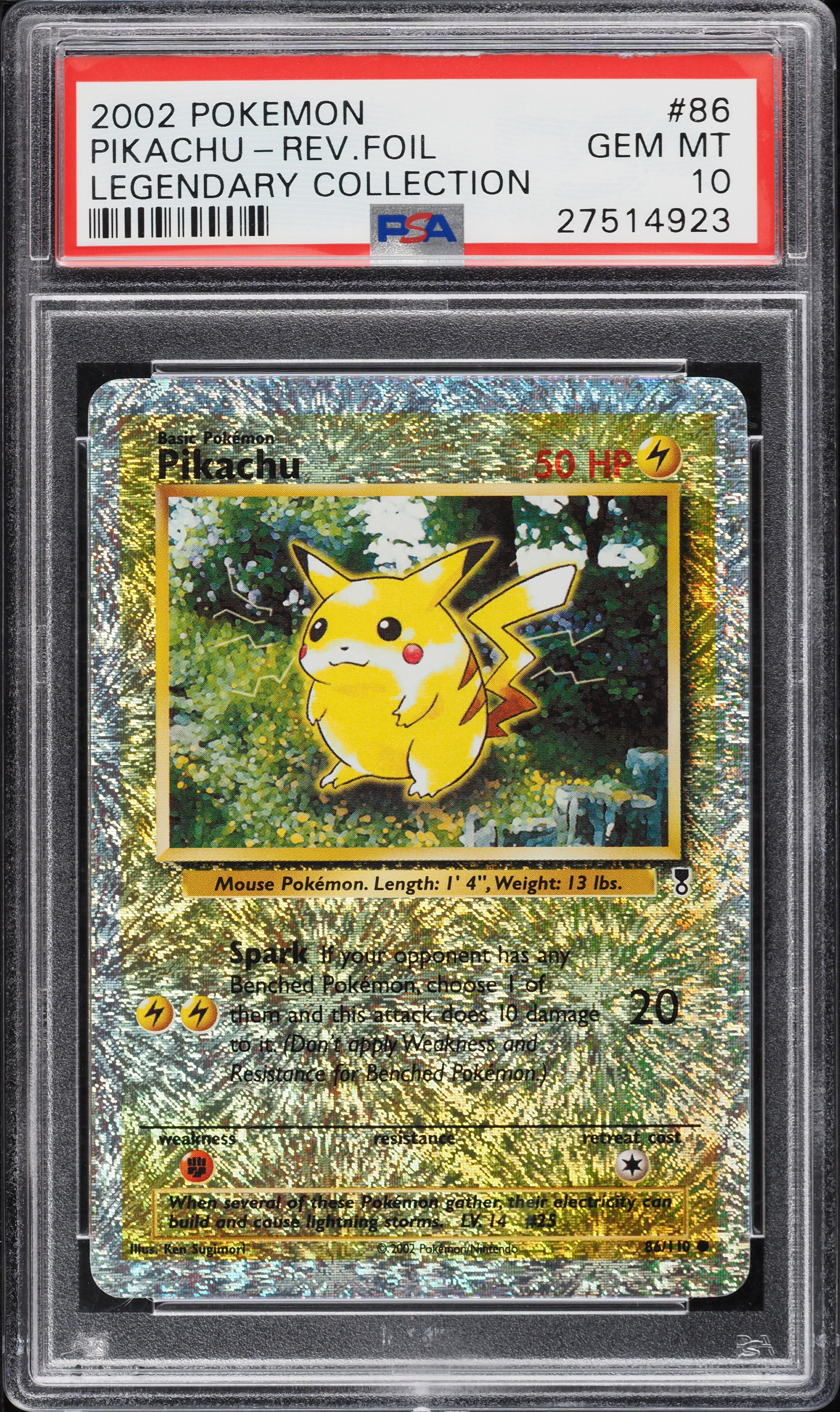 2002 Pokemon Legendary Collection Reverse Holo Pikachu #86 PSA 10 GEM MINT