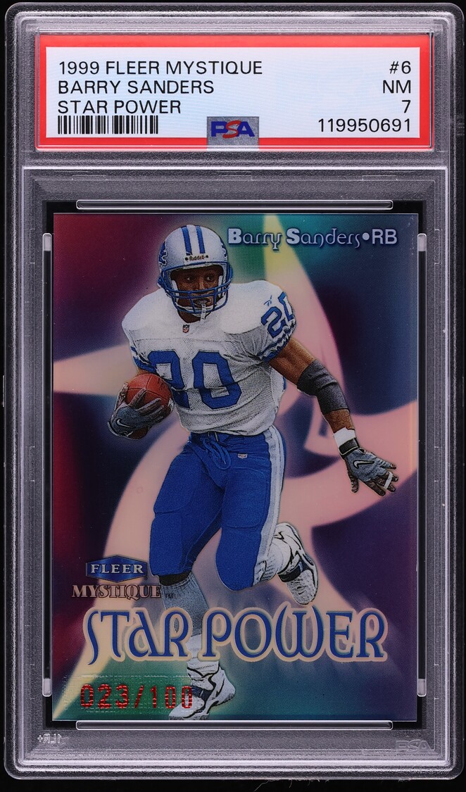 1999 Fleer Mystique Star Power Barry Sanders /100 #6 PSA 7 NRMT - Photo 1