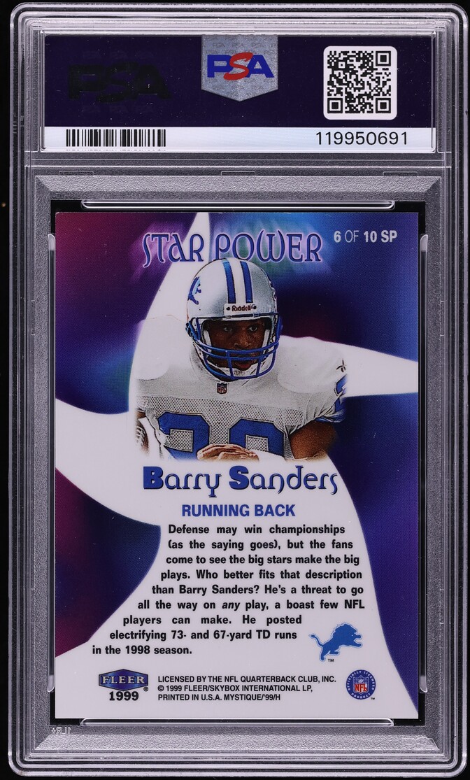 1999 Fleer Mystique Star Power Barry Sanders /100 #6 PSA 7 NRMT - Photo 2