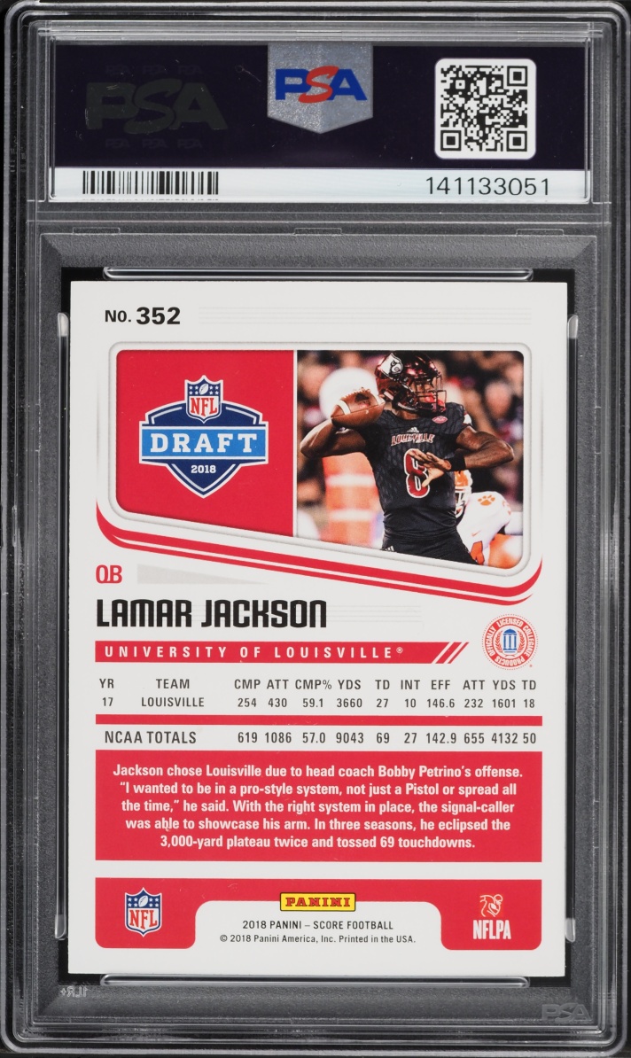 2018 Score Football Lamar Jackson ROOKIE #352 PSA 10 GEM MINT
