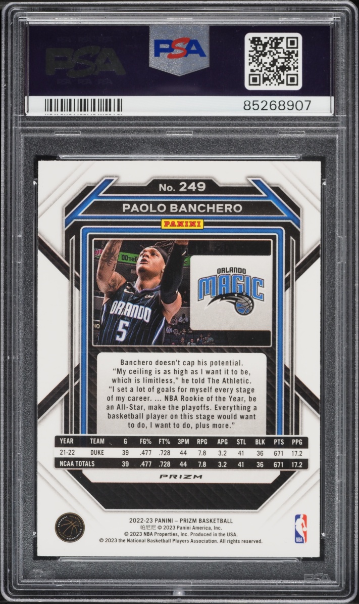 2022 Panini Prizm Pink Ice Paolo Banchero ROOKIE #249 PSA 10 GEM MINT