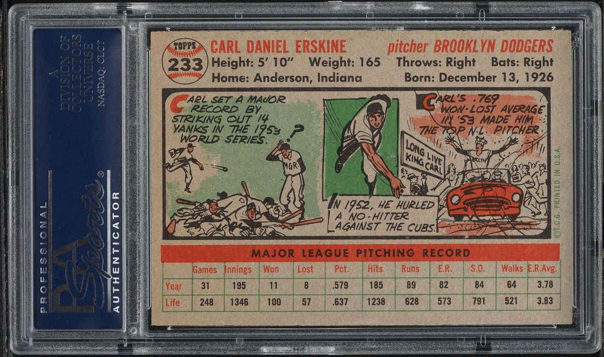 1956 Topps Carl Erskine #233 PSA 6 EXMT