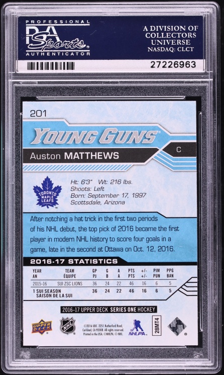 2016 Upper Deck Young Guns Auston Matthews ROOKIE #201 PSA 10 GEM MINT