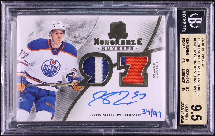 2015 Upper Deck The Cup Honorable Numbers Connor McDavid ROOKIE PATCH AUTO /97 BGS 9.5 GEM MINT