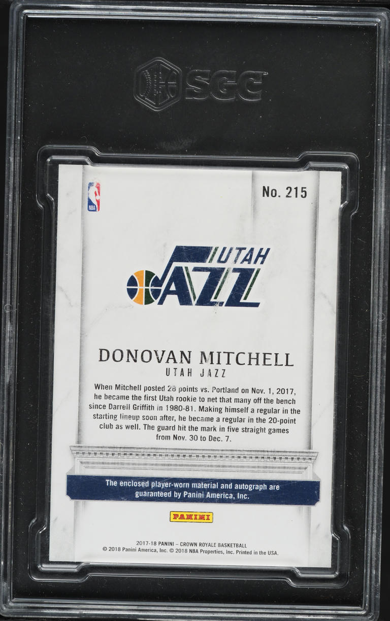2017 Crown Royale Silhouettes Jersey Donovan Mitchell ROOKIE PATCH AUTO /199 #215 SGC 9 MINT