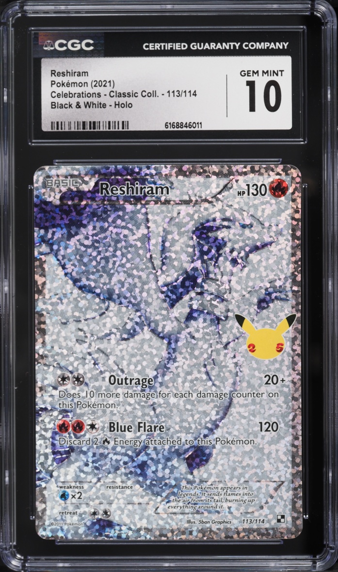 2021 Pokemon SWSH Celebrations Classic Collection Full Art Reshiram #113 CGC 10 GEM MINT