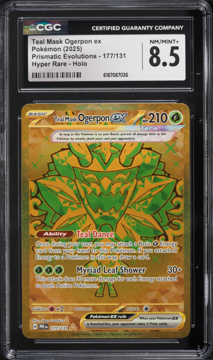 2025 Pokemon SV Prismatic Evolutions Gold Rare Teal Mask Ogerpon ex #177 CGC 8.5 NM-MT+