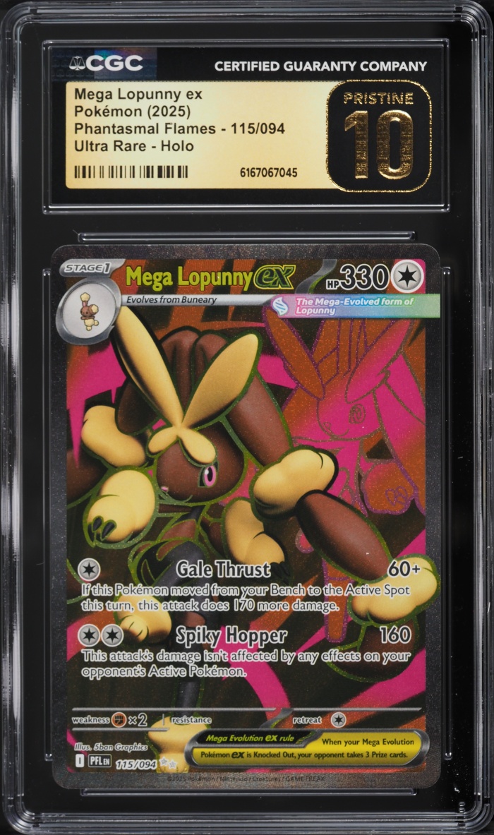 2025 Pokemon Mega Evolution Phantasmal Flames Full Art Mega Lopunny EX #115 CGC 10 PRISTINE