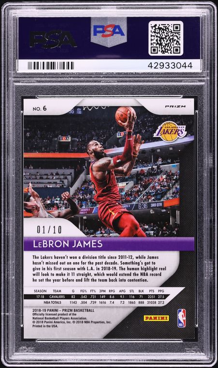 2018 Panini Prizm Gold LeBron James 1/10 #6 PSA 10 GEM MINT