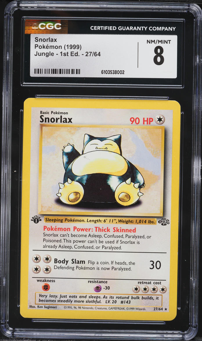 1999 Pokemon Jungle 1st Edition Snorlax #27 CGC 8 NM-MT