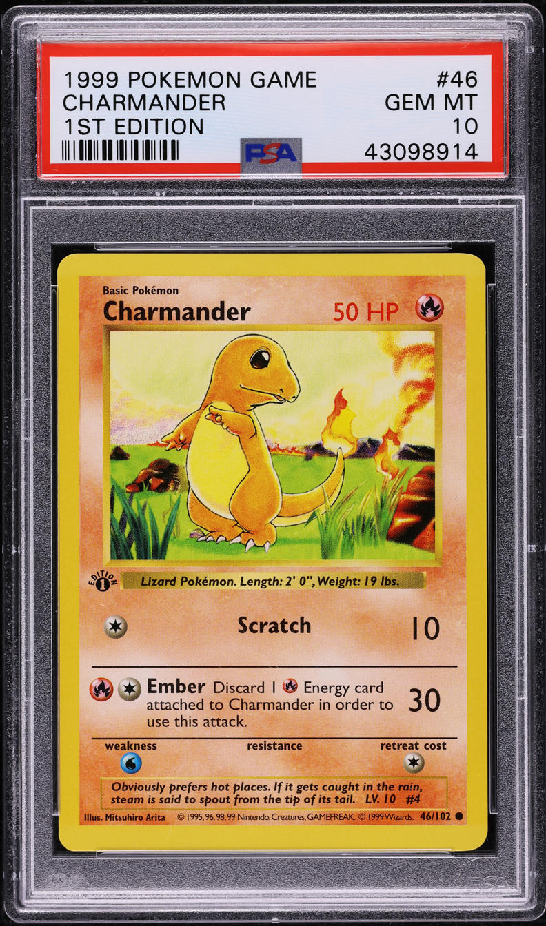 1999 Pokemon Base Set Shadowless 1st Edition Charmander #46 PSA 10 GEM MINT