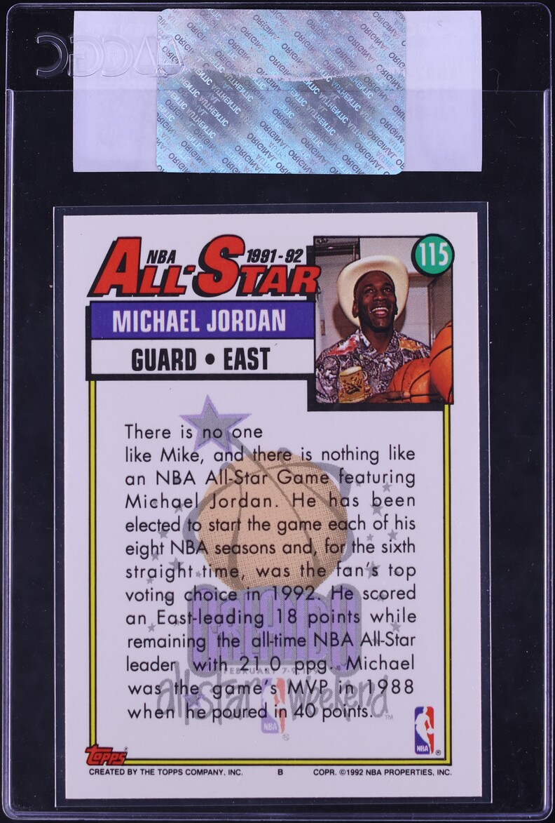 1992 Topps All Star Michael Jordan #115 CGC AUTH