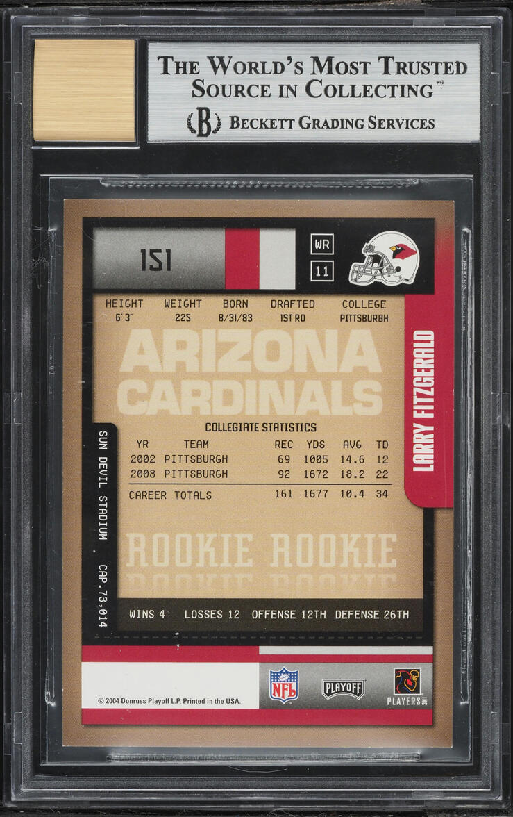 2004 Playoff Contenders Ticket Larry Fitzgerald ROOKIE AUTO #151 BGS 9 MINT - Photo 2