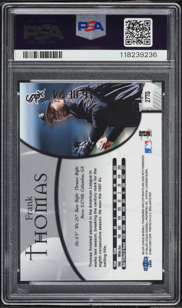 1999 Fleer Brilliants 24kt Gold Frank Thomas /24 #27TG PSA 8 NM-MT - Photo 2