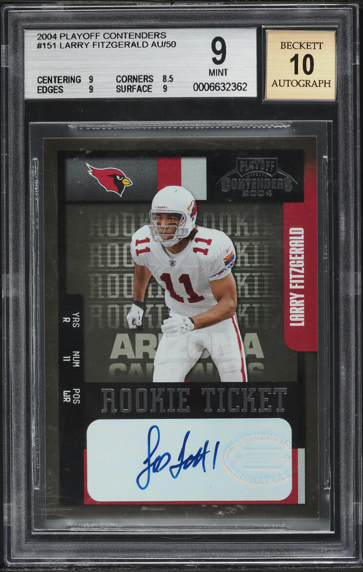 2004 Playoff Contenders Ticket Larry Fitzgerald ROOKIE AUTO #151 BGS 9 MINT - Photo 1
