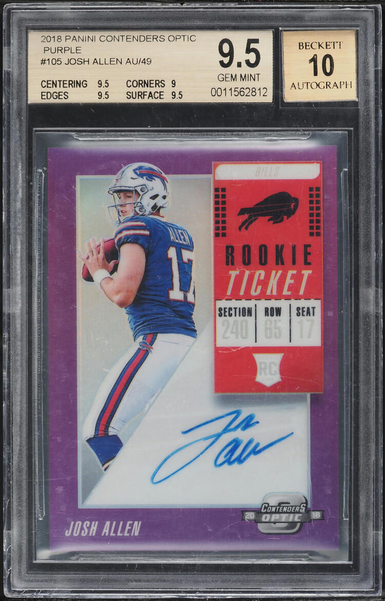 2018 Panini Contenders Optic Ticket Purple Josh Allen ROOKIE AUTO /49 #105 BGS 9.5 GEM MINT - Photo 1