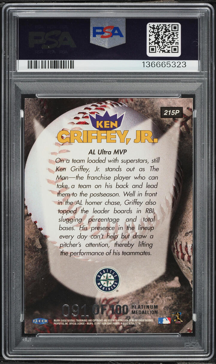 1998 Ultra Platinum Medallion Ken Griffey Jr. /100 #215P PSA 7 NRMT - Photo 2