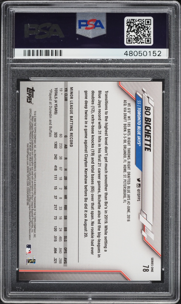 2020 Topps Bo Bichette ROOKIE #78 PSA 10 GEM MINT