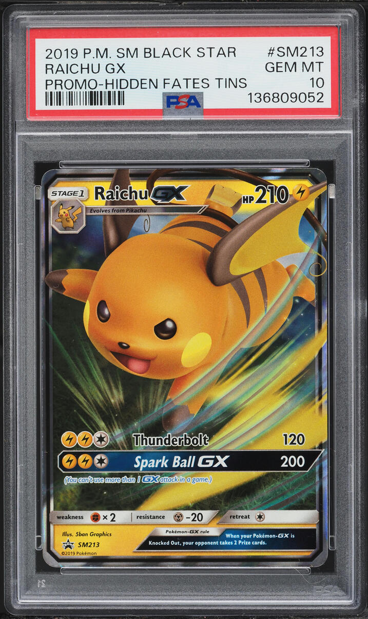 2019 Pokemon Sun & Moon Promo Hidden Fates Holo Raichu GX #SM213 PSA 10 GEM MINT