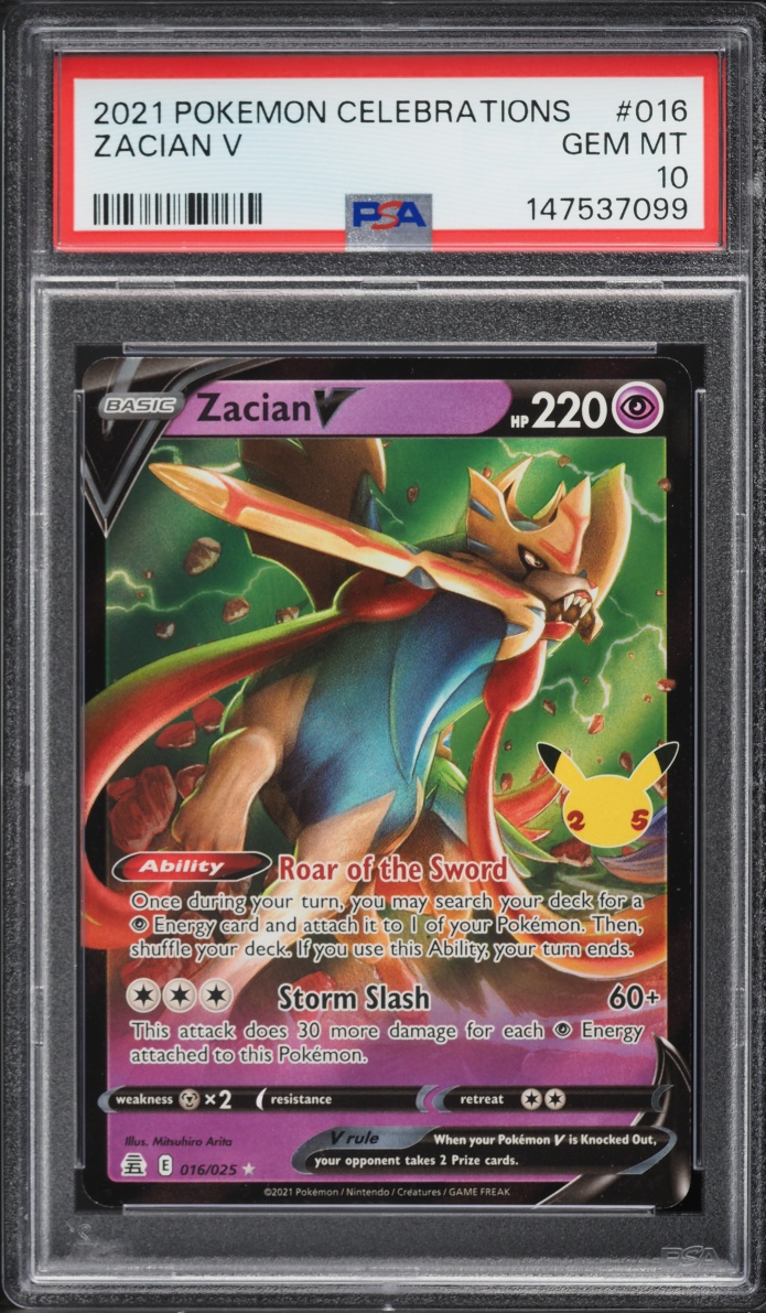 2021 Pokemon Sword & Shield Celebrations Holo Zacian V #16 PSA 10 GEM MINT