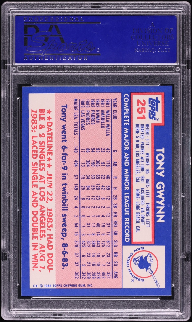 1984 Topps Tiffany Tony Gwynn #251 PSA 10 GEM MINT - Photo 2