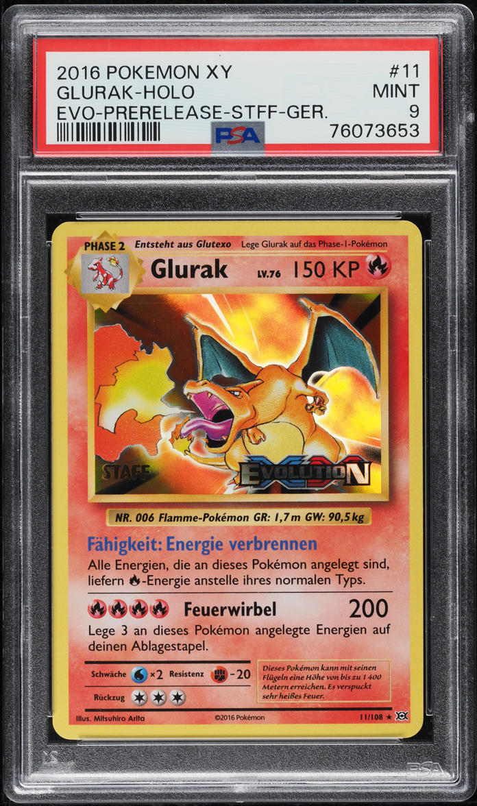 2016 Pokemon German XY Evolutions Prerelease Staff Holo Charizard Glurak PSA 9