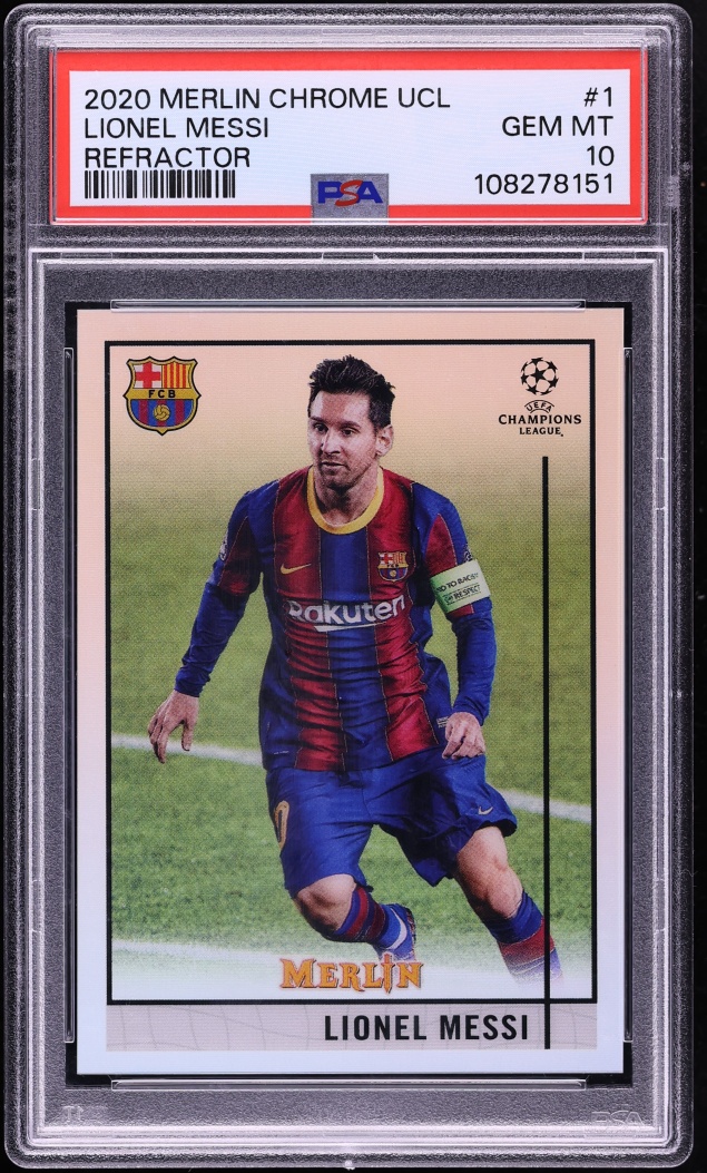 2020 Topps Merlin Chrome UEFA Champions League Refractor Lionel Messi #1 PSA 10 GEM MINT