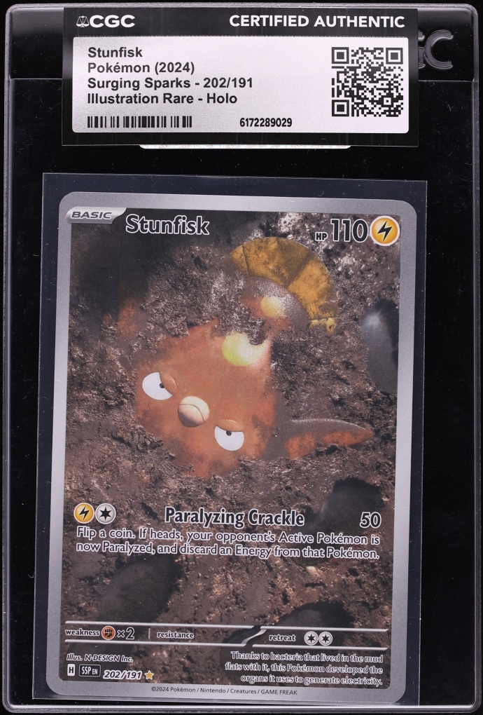 2024 Pokemon Scarlet & Violet Surging Sparks IR Stunfisk #202 CGC AUTH