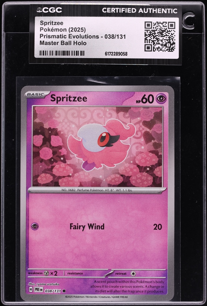 2025 Pokemon SV Prismatic Evolutions Master Ball Reverse Holo Spritzee #38 CGC AUTH