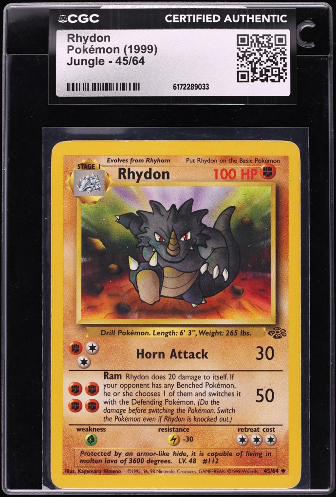 1999 Pokemon Jungle Rhydon #45 CGC AUTH