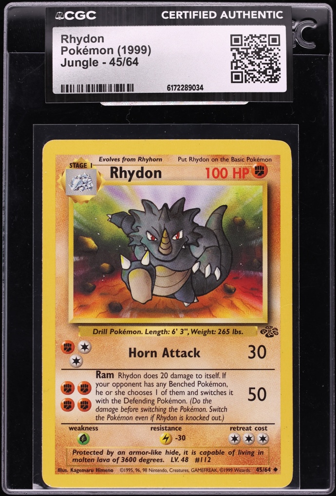 1999 Pokemon Jungle Rhydon #45 CGC AUTH
