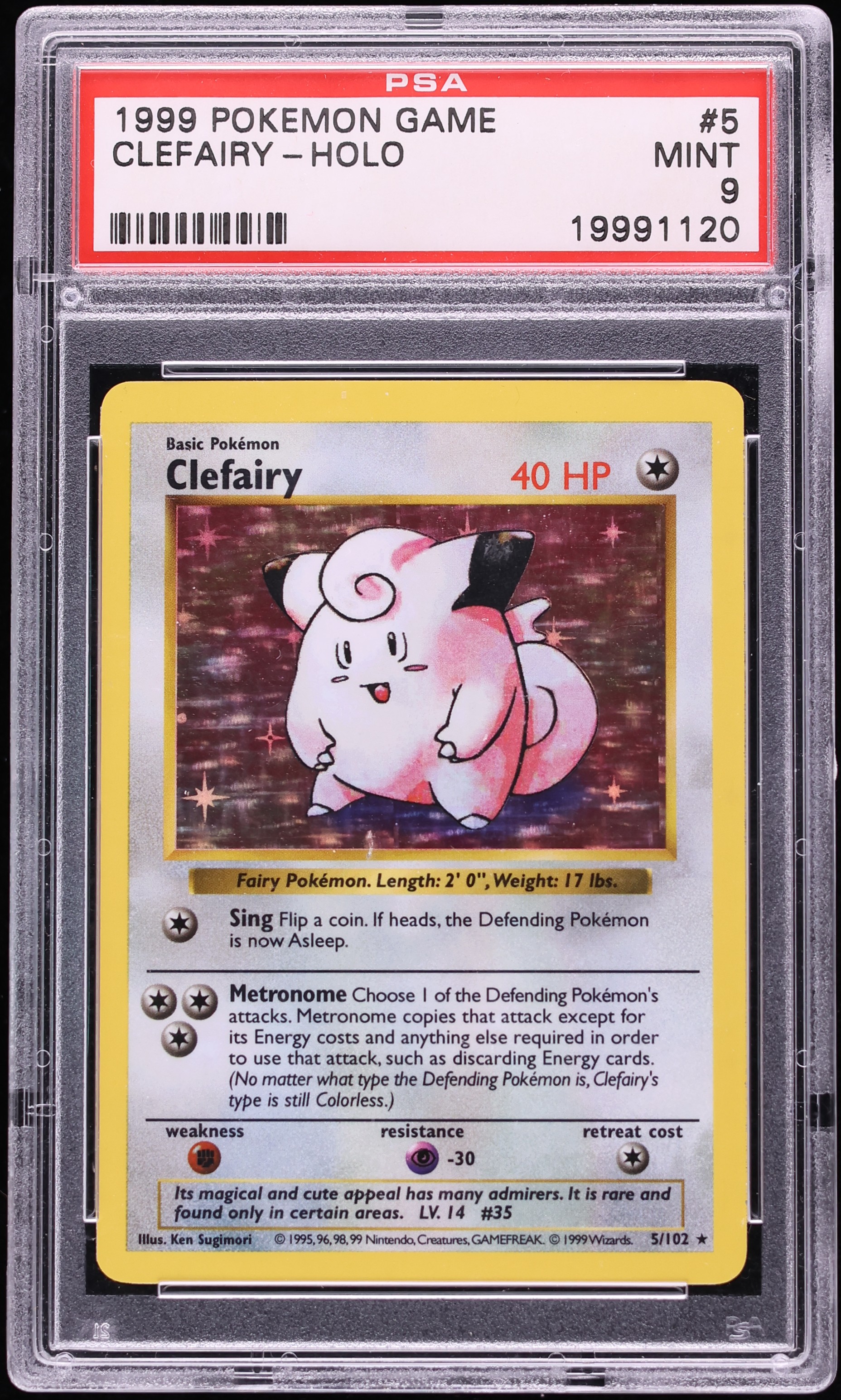 1999 Pokemon Base Set Holo Clefairy #5 PSA 9 MINT