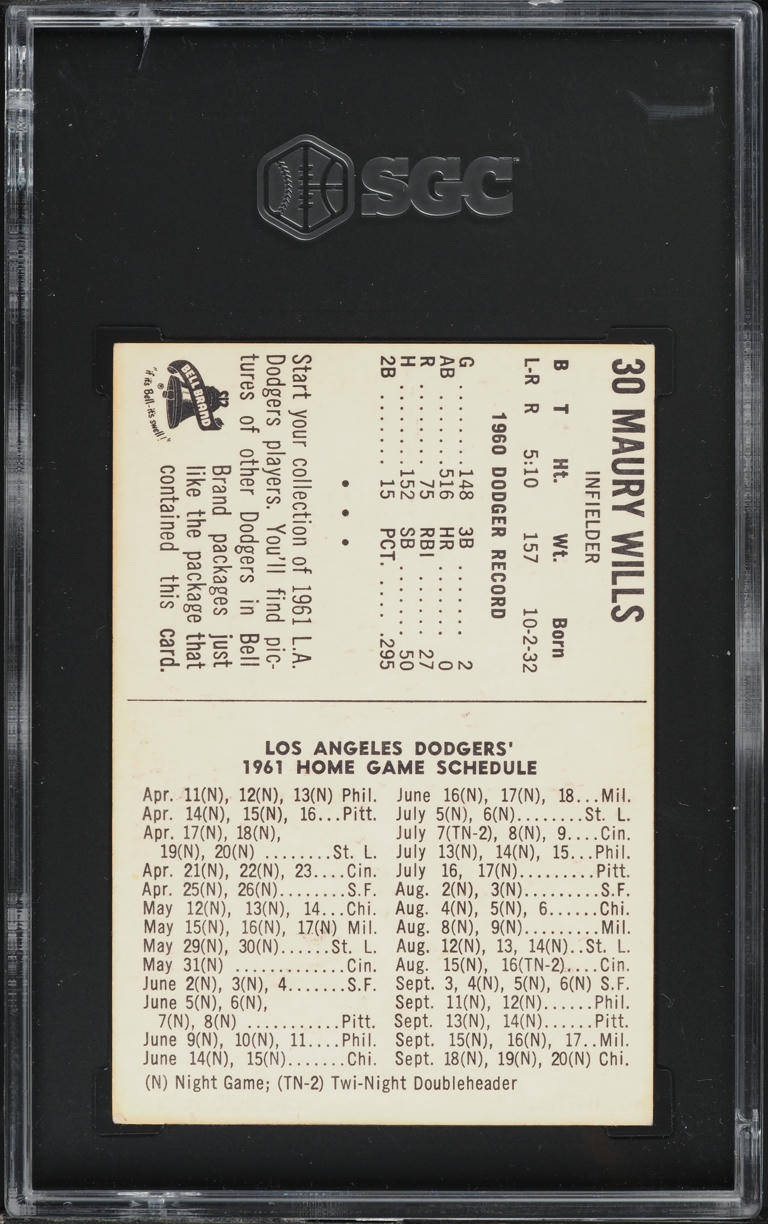 1961 Bell Brand Maury Wills ROOKIE #30 SGC 3 VG