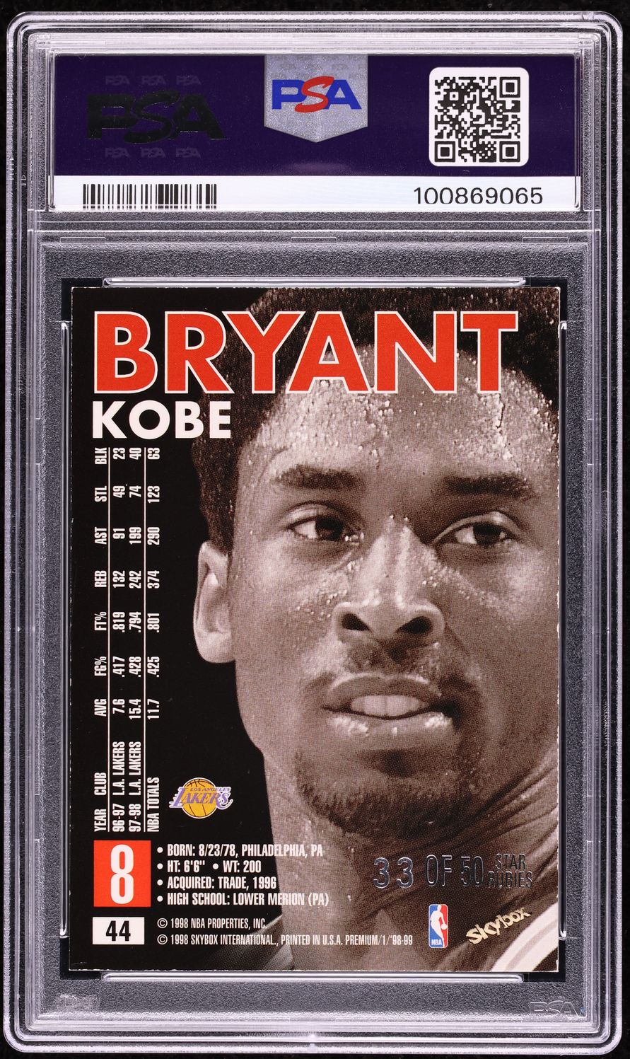 1998 Skybox Premium Star Rubies Kobe Bryant /50 #44 PSA 6 EXMT