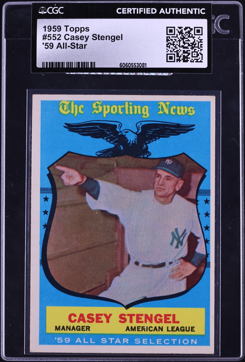 1959 Topps Casey Stengel '59 ALL-STAR #552 CGC AUTH