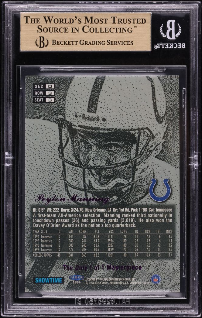 1998 Flair Showcase Legacy Coll Row 3 Masterpieces Peyton Manning RC 1/1 BGS 9.5