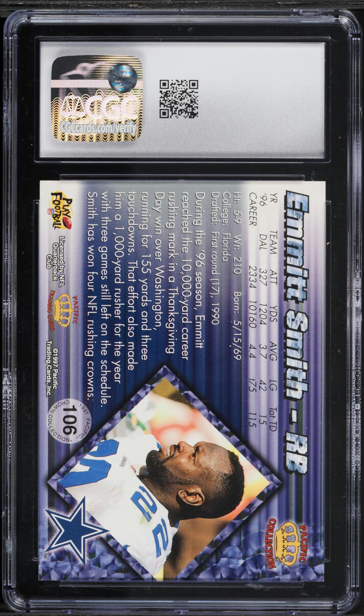 1997 Pacific Football Emmitt Smith #106 CGC 10 GEM MINT