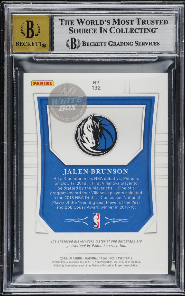 2018 National Treasures White Box Jalen Brunson ROOKIE PATCH AUTO 1/1 #132 BGS 8.5 NM-MT+
