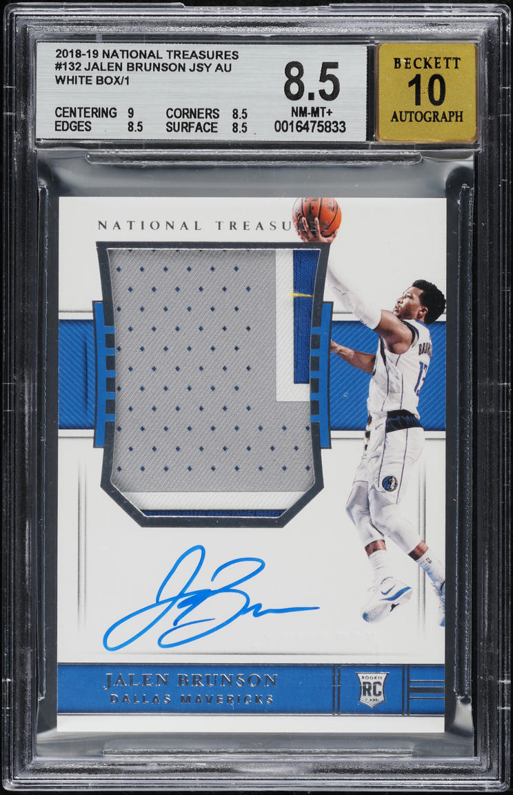 2018 National Treasures White Box Jalen Brunson ROOKIE PATCH AUTO 1/1 #132 BGS 8.5 NM-MT+