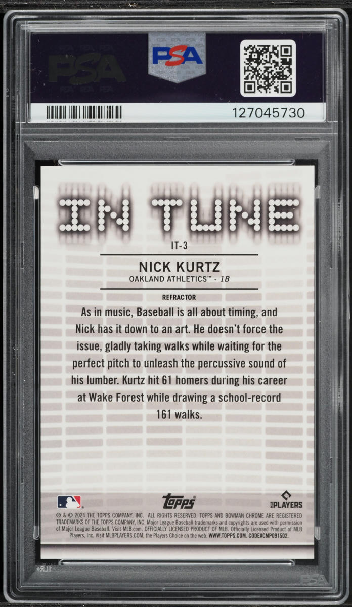 2024 Bowman Chrome Draft In Tune Refractor Nick Kurtz PROSPECT /250 #IT-3 PSA 10 GEM MINT