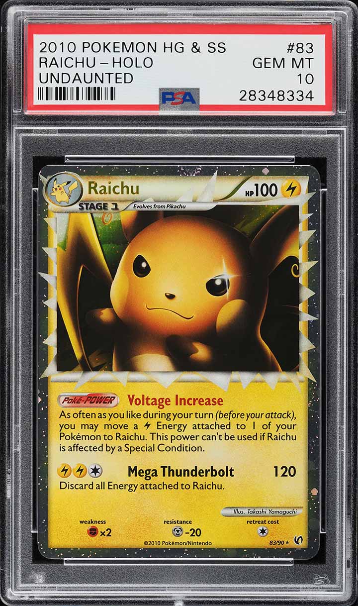 2010 Pokemon Heartgold & Soulsilver Undaunted Prime Raichu #83 PSA 10 GEM MINT