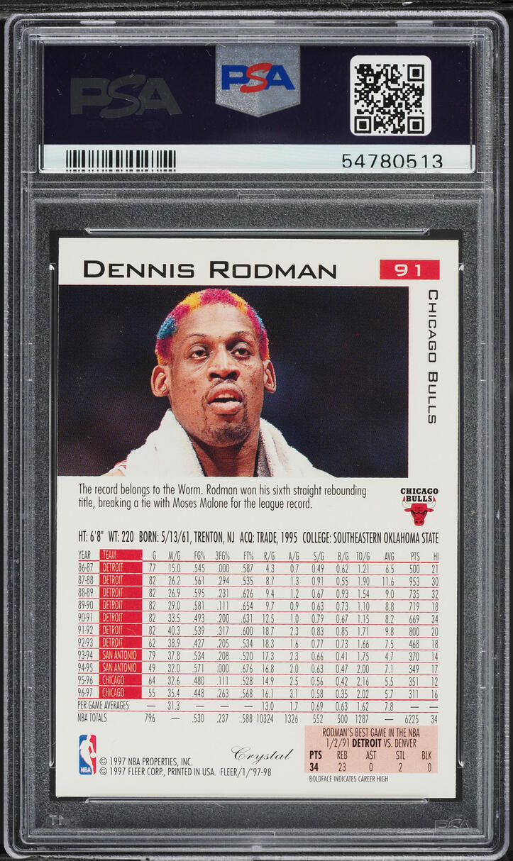 1997 Fleer Crystal Dennis Rodman #91 PSA 9 MINT